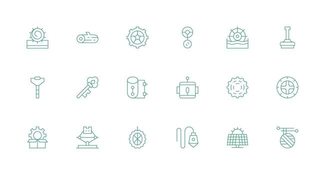 Mechanism Icon Set with 18 Minimal Line Graphics Display Icon Pack vector