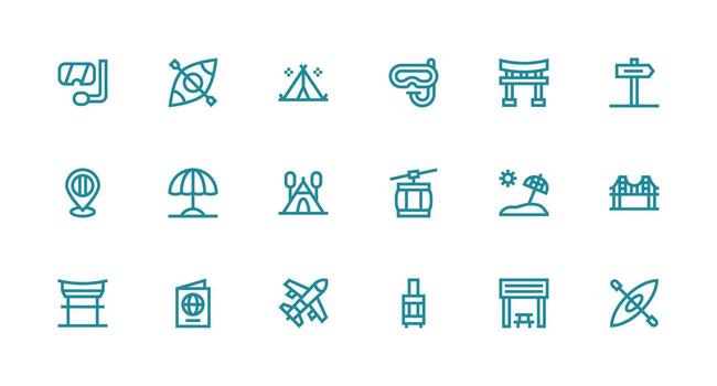 Strong Stroke Line Icons from Tourism Set with 18 Vectors Clear and Concise Icon Set Collection