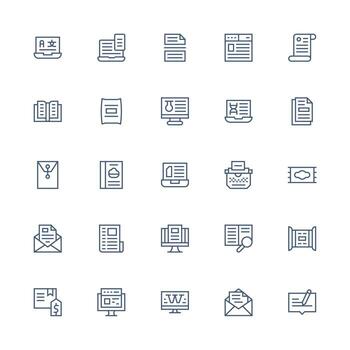 Medium Stroke Outline Style Digital Document Icons with 25 Vectors Multi-Purpose Icon Set
