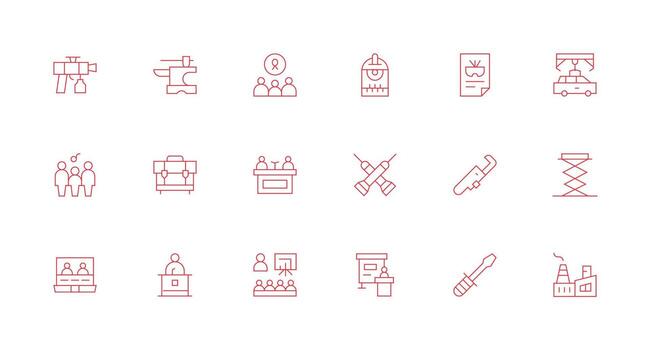 taller icono conjunto con 18 mínimo línea gráficos icono conjunto vector