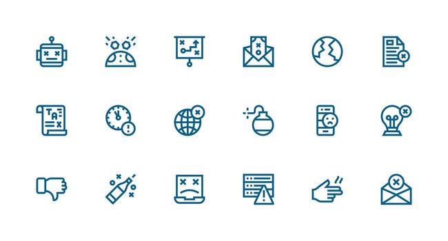 Failure Design Icons featuring 18 in Strong Stroke Line Style Scalable Icons for All Themes vector