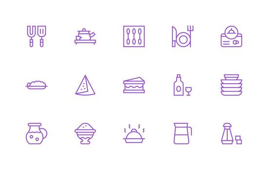 Tableware Icon Set with 15 Regular Line Graphics Reliable Icons for All Interfaces vector