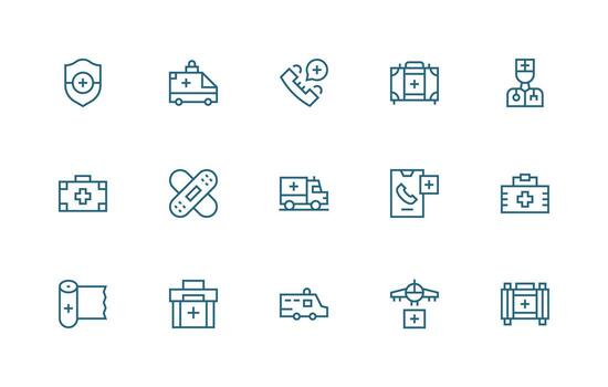 Firstaid Icon Set with 15 Regular Line Graphics Display Icon Pack vector