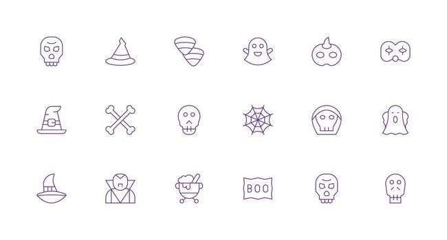 18 íconos para escalofriante en mínimo línea formato funcional icono serie vector