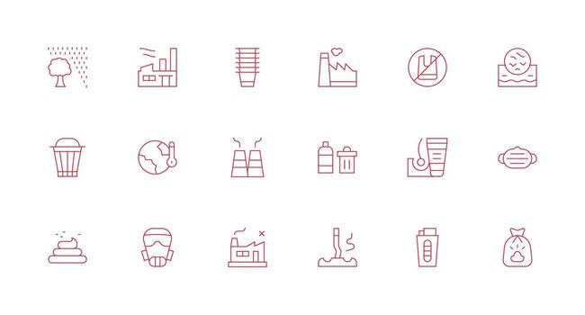 Pollution featuring 18 Icons in Minimal Line Design Reliable Icons for All Interfaces vector