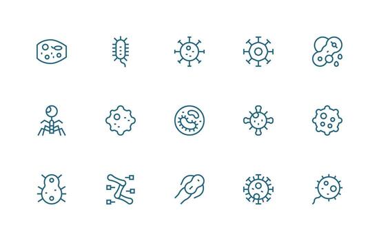 15 Regular Line Style Icons from Microbe Collection Professional Icon Set vector