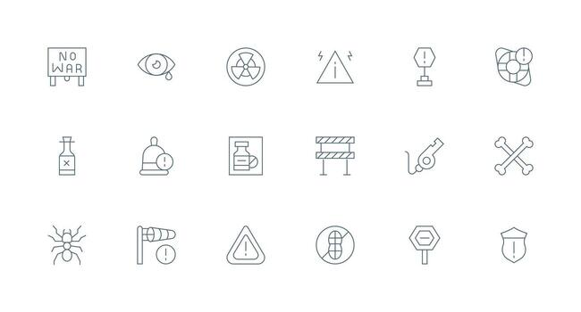 Caution Icon Set with 18 Minimal Line Graphics Essential Icons for Rapid UI Building vector