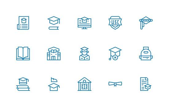 College Icon Collection with 15 Regular Line Designs Balanced Icon Set for Functional Design vector