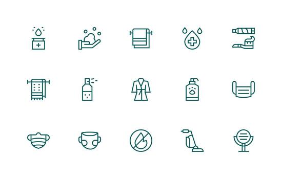 Regular Line Style Hygiene Icons with 15 Vectors Interface Icon Collection