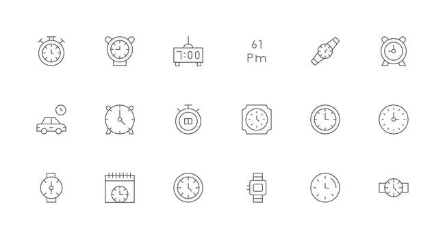 18 Minimal Line Style Icons from Hour Collection Responsive Icon Set for Flexible Layouts vector