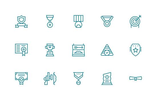 Achievement Icon Set with 15 Regular Line Graphics Icon Set for Web vector