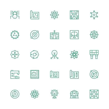 Schematic Icon Set with 25 Medium Stroke Outline Graphics Dashboard Icon Series vector