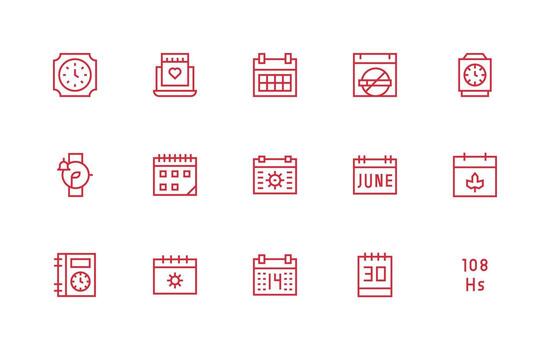 calendario diseño íconos presentando 15 en regular línea estilo estilo icono conjunto vector