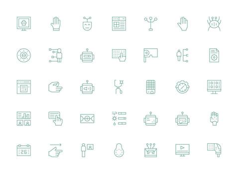 interfaz icono conjunto con 35 ligero línea gráficos organizado glifo íconos para rápido diseño vector