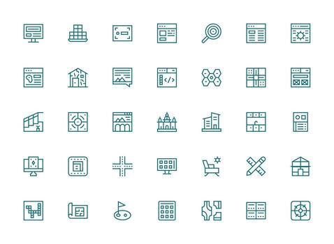 35 Icons for Layout in Regular Clean Line Format Complete Icon Bundle for Web Design vector