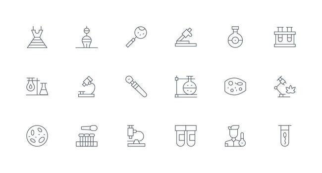 microscopio diseño íconos presentando 18 en mínimo línea estilo contorno icono paquete vector