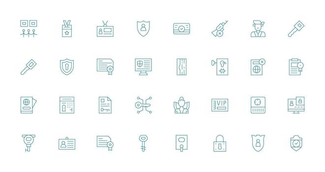 autorización icono colección con 32 Delgado línea diseños básico icono serie vector