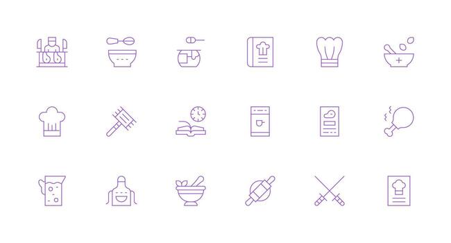 Preparation Design Icons featuring 18 in Minimal Line Style Essential Icons for Rapid UI Building vector