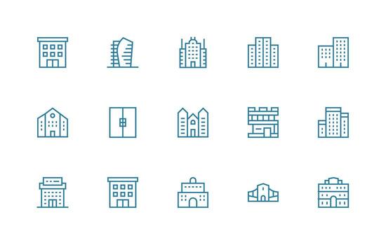 15 Regular Line Designs for Apartment Building Icons Interface Icon Collection for Daily Projects vector