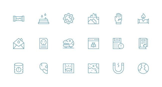 Minimal Line Style Damaged Icons with 18 Vectors UI Icon Set