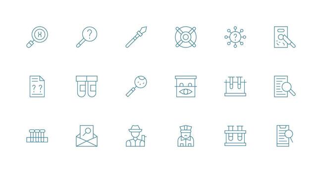 Investigation Design Icons featuring 18 in Minimal Line Style Essential Icons for Rapid UI Building vector