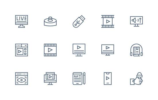 Regular Line Icons from Digital Media Set with 15 Vectors Icons Built for Visual Consistency Pack
