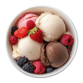 uma tigela do gelo creme com bagas e chocolate png