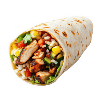 uma frango burrito com arroz e legumes png