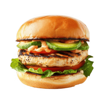 frango hamburguer com abacate, alface e tomate png