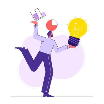 Multitask, management, businessman trying to keep everything in balance, balancing daily tasks vector
