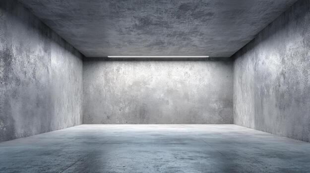 Empty Concrete Room with Illuminated Ceiling Light, Industrial Space for Product Mockup, 3D Rendering photo