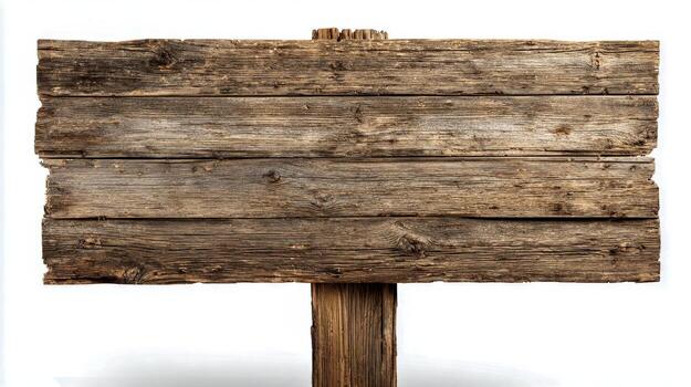 Rustic Wooden Signboard on White Background, Perfect for Mockups and Text Overlay with Natural Wood Grain photo