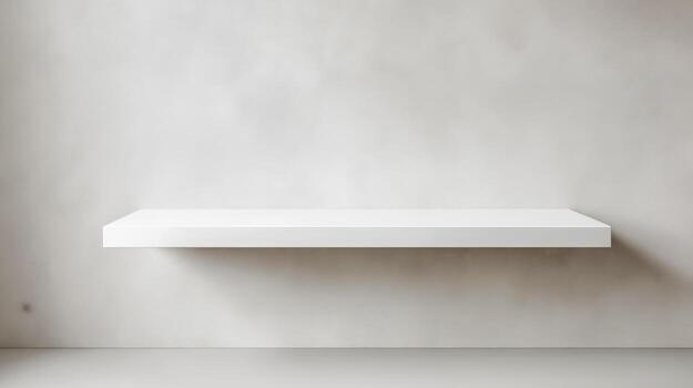 Clean White Shelf Against a Neutral Wall, Ideal for Product Mockups and Displays photo