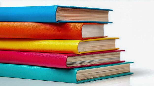 Stack of Colorful Books on White Background Educational Resources and Reading Material photo