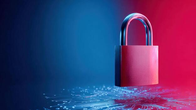 Security Padlock Floating Above Digital Data Network, Illustrating Data Protection, Cybersecurity, and Information Privacy photo