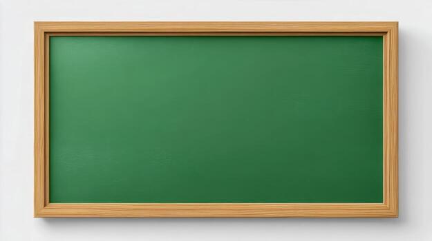 Blank Green Chalkboard with Wooden Frame, Isolated on White Background, Ready for Custom Text photo