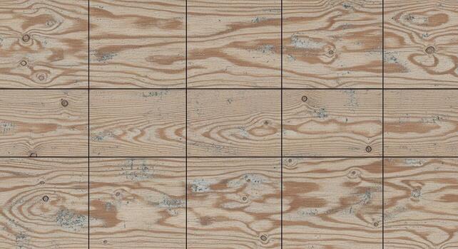 Close-up view of a wooden surface with visible grains, knots, and textures in a grid pattern photo