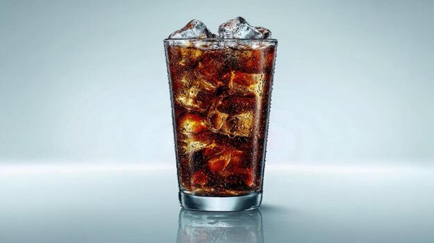 Refreshing Cola Beverage with Ice Cubes in a Glass on a Clean Background photo