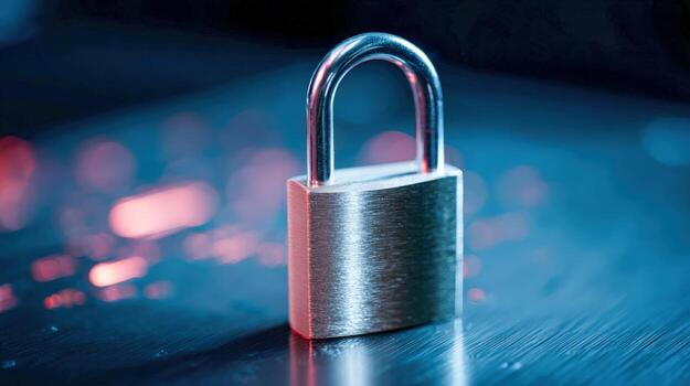 Padlock on a Dark Background Symbolizing Cybersecurity, Data Protection, and Digital Safety Measures in Modern Technology photo