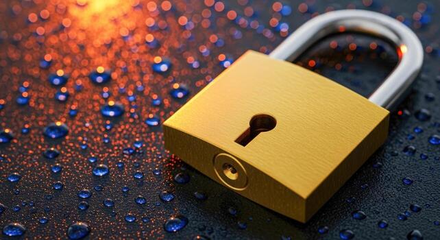 Padlock on Wet Surface Symbolizing Data Security, Privacy, and Protection in a Digital World photo