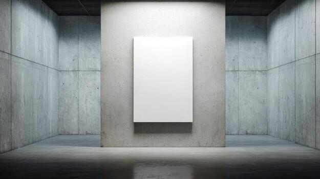Modern Concrete Gallery Interior with Blank Canvas for Art Display, Contemporary Architecture and Empty Space photo