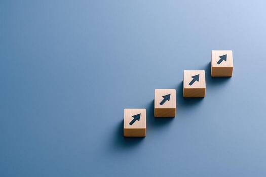 Growth Blocks Representing Business Success and Progress, Depicting Increasing Opportunities and Development, Placed on Blue Background photo