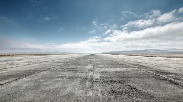 interminable hormigón pista líder a horizonte con un maravilloso cielo y Cloudscape perspectiva foto
