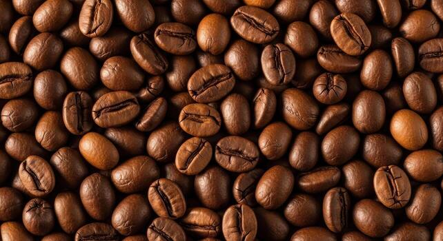 A rich, expansive canvas of freshly roasted coffee beans, their deep brown hues and intricate textures creating a warm, aromatic background photo