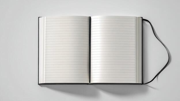 Open Notebook with Blank Lined Pages, Perfect for Journaling, Writing, and Creative Projects on Clean Background photo