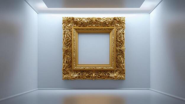 Ornate Gold Picture Frame in Modern Gallery Setting for Art Presentation and Mockups photo