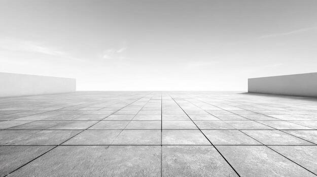 monocromo minimalista resumen antecedentes con geométrico embaldosado piso y claro cielo para arquitectónico visualización y diseño foto