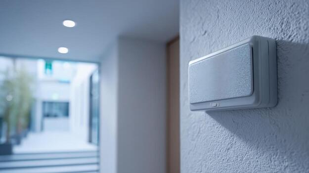 Modern Air Conditioner Unit Installed on White Wall in a Contemporary Building Setting photo