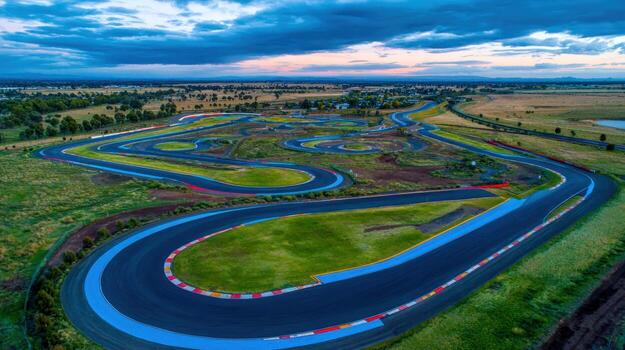 Aerial View of a Motorsports Circuit in the Countryside at Dusk A Scenic Perspective photo
