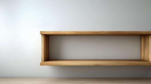 Empty wooden shelf in empty room photo